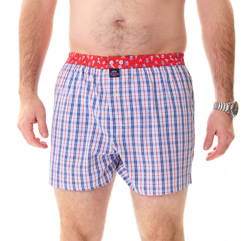 M5207 - a scacchiera azzurro, blu-marino & rosso