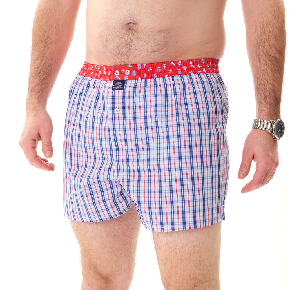 M5207 - a scacchiera azzurro, blu-marino & rosso