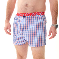 M5207 - a scacchiera azzurro, blu-marino & rosso